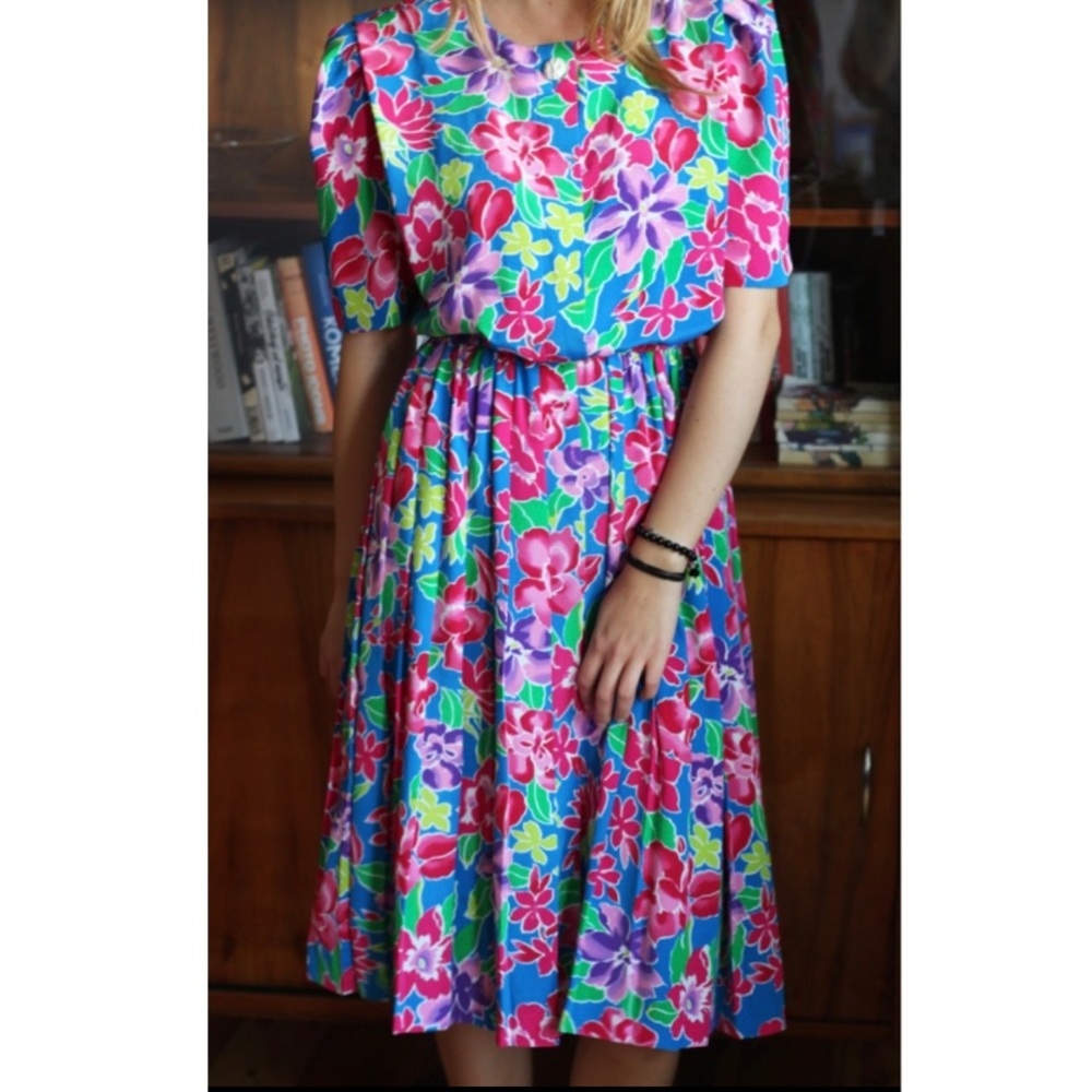 Leslie Fay petite vintage floral blue matching set 14